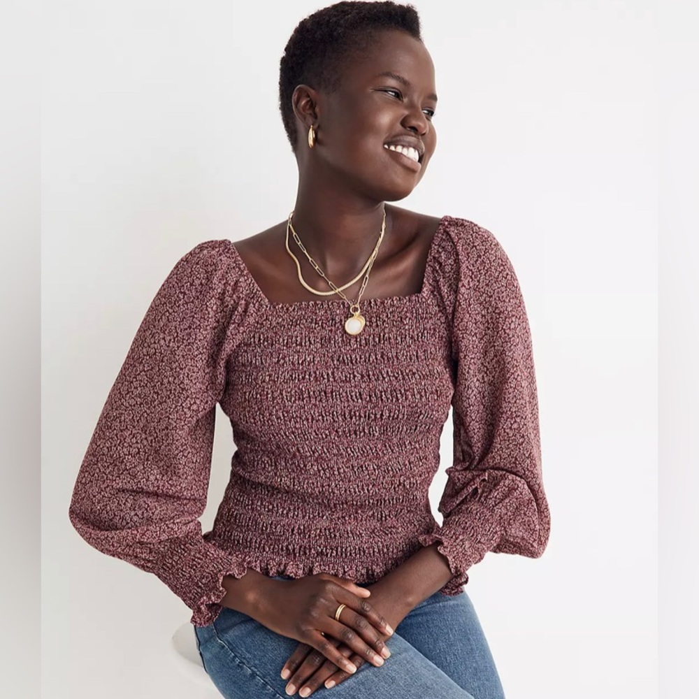 Madewell Smocked Bubble Sleeve Blouse, size M